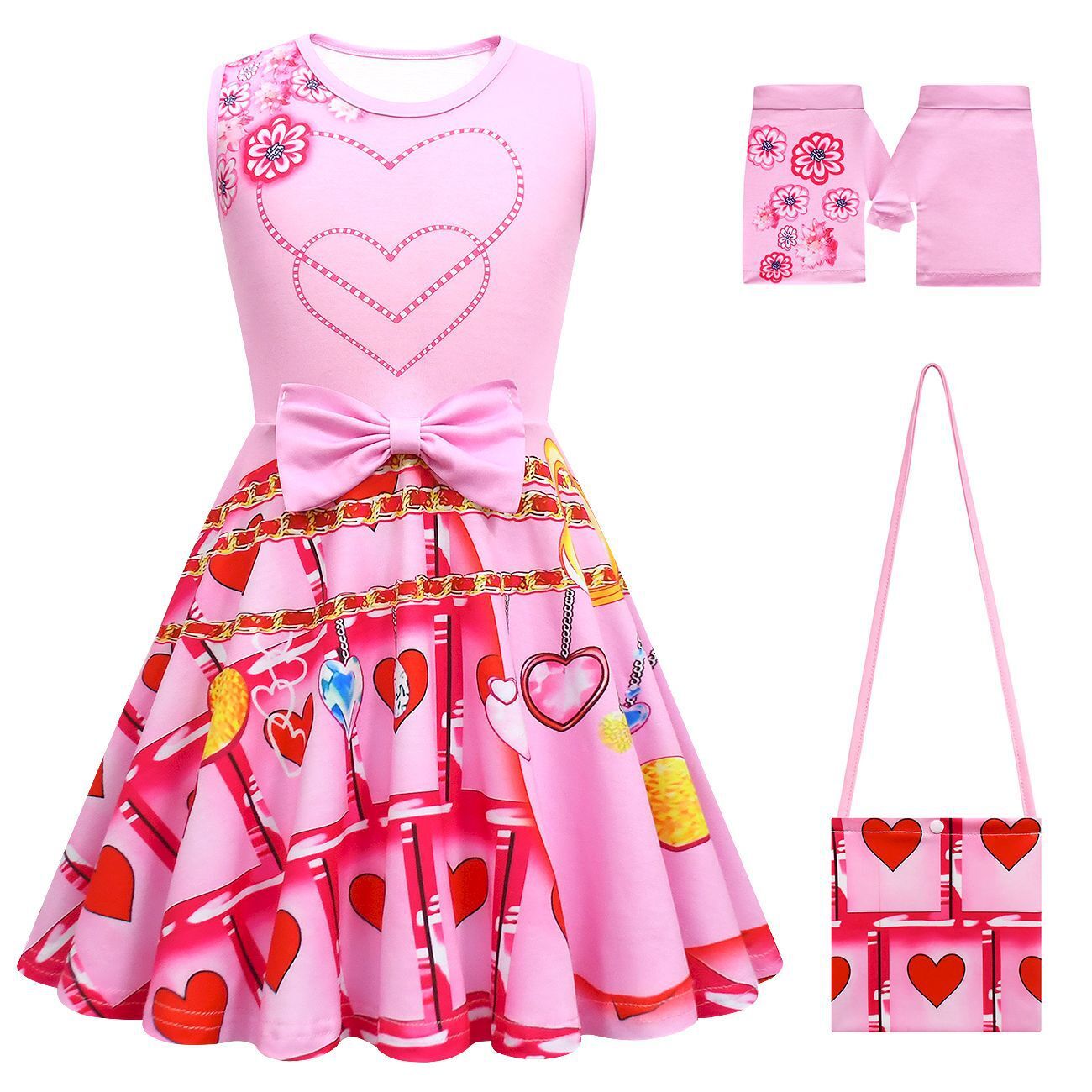 Princess Bridget Costume with Bag Gloves for Girls Halloween Movie Rise Dress, Size 4-10Y